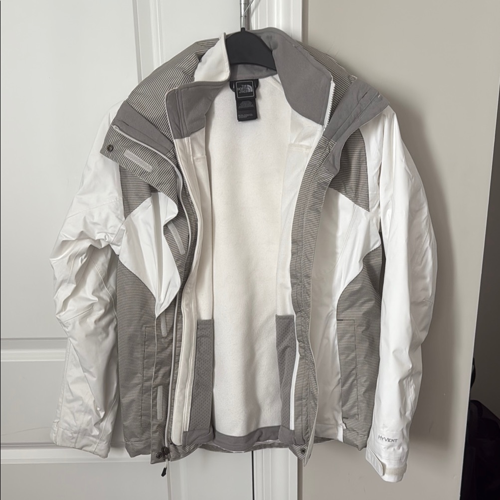 The North Face White And Gray Ski Jacket